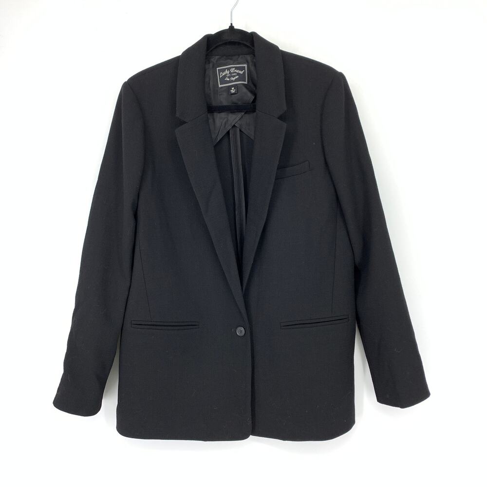Lucky Brand Long Line Blazer Jacket Womens Size Medium Black Single Button